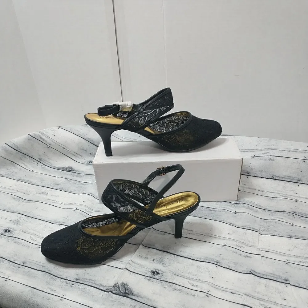 Angel Steps Womens Black Ankle Strap SZ 11W Sandle 2.5in Heel